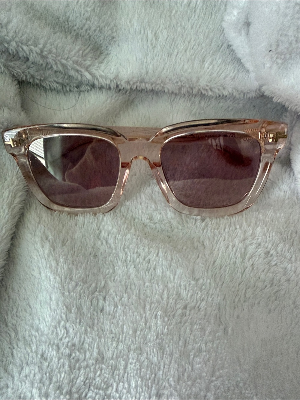 TOME FORD Clear Pink Square Sunglasses with Brown Lenses